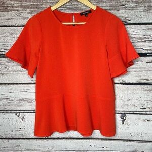 Madewell Flare Hem Top in Poppy (Orange) Size XS Swingy Slightly Textured Blouse